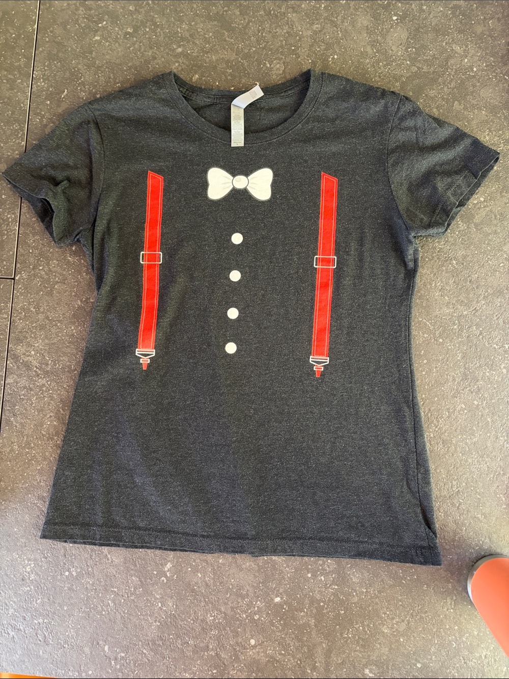Tee Public Large Black Tee with Red Suspenders and White Bow Tie Print